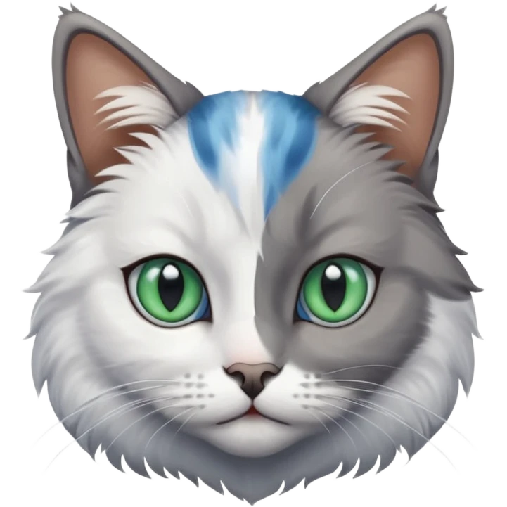 more slanted eyes with a green/blue colour, made the cat look challenging emoji