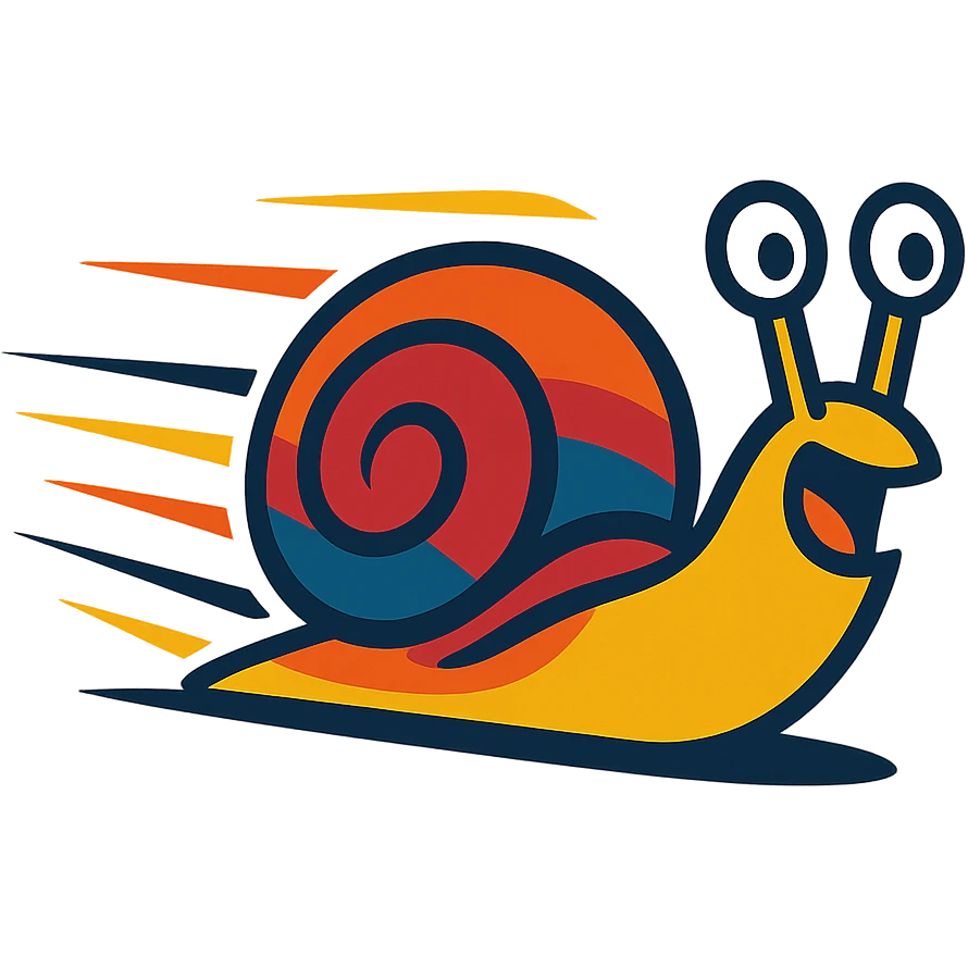 a fast snail, vibrant and energetic, dynamic motion lines emoji