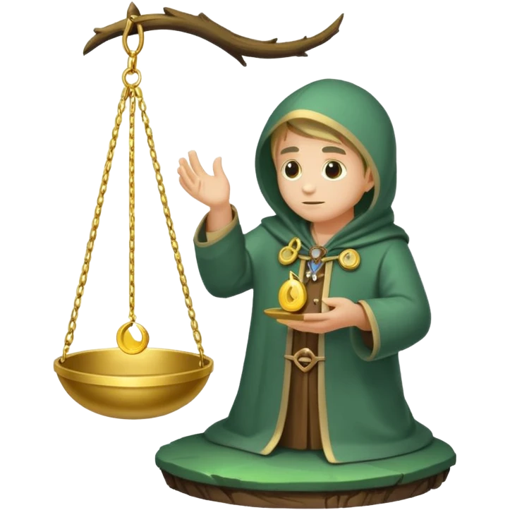 forest alchemist weighing tiny moon on golden scale emoji