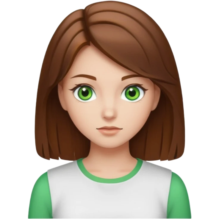 A girl with brown hair (blowout), green eyes and a white top  emoji