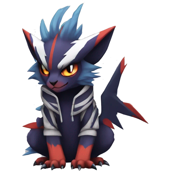 Cool Anthro Dark Absol-Noivern-Quilava-Litten-Pokémon with edgy stripes hoodie spiked collar punk Full Body emoji
