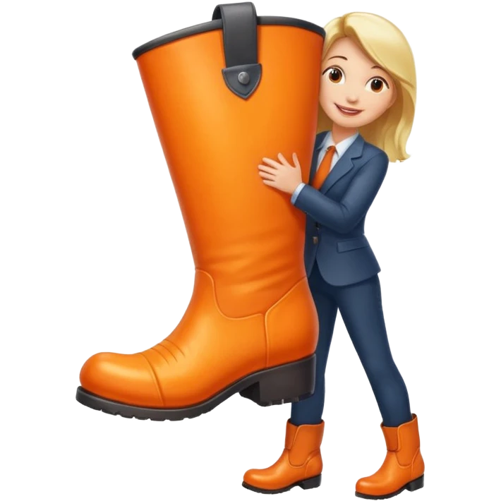 Office worker kissing a boot that is giant and orange emoji
