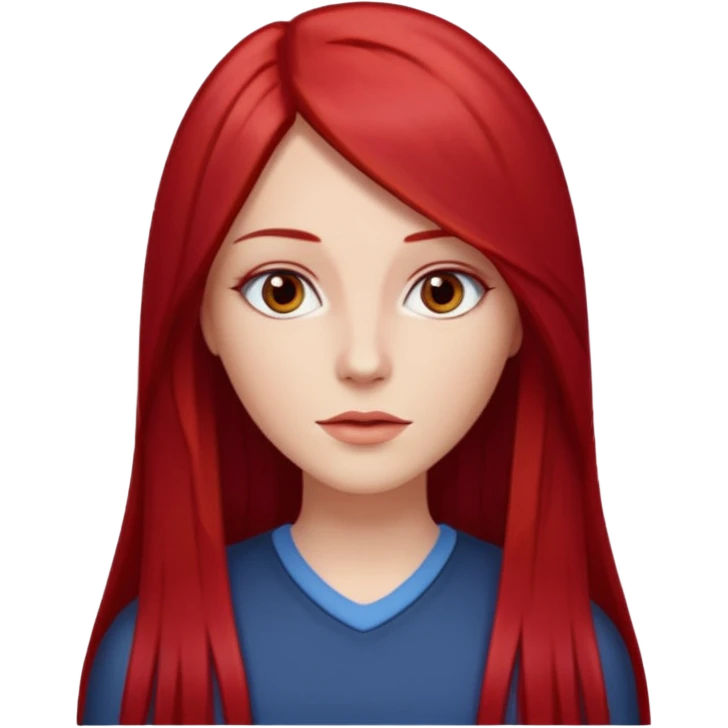 white woman cherry red long straight hair parted middle emoji