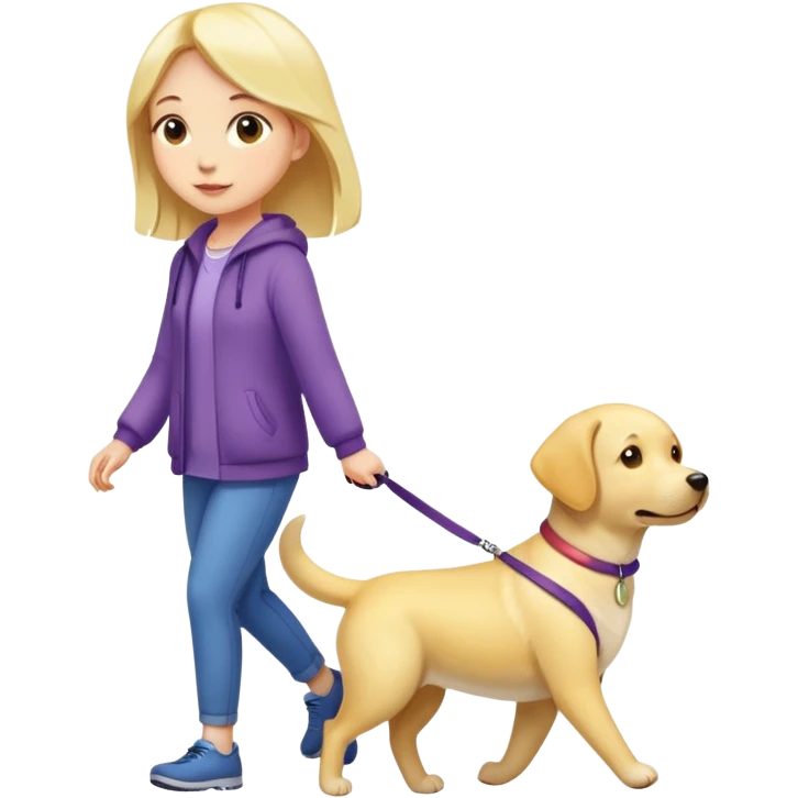 Cute girl walking yellow lab dog emoji