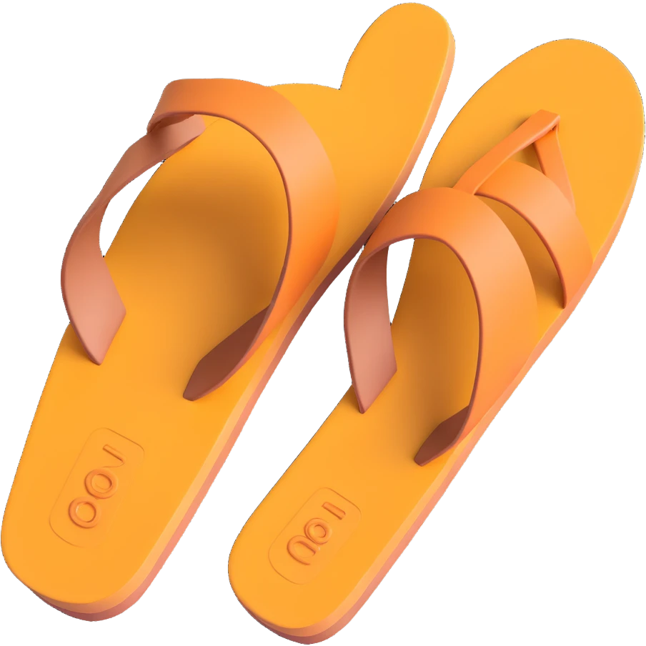 Flat sandal sole with minimal detail, 3D iPhone emoji style, matching the angle of the reference image, viewed from the bottom. emoji