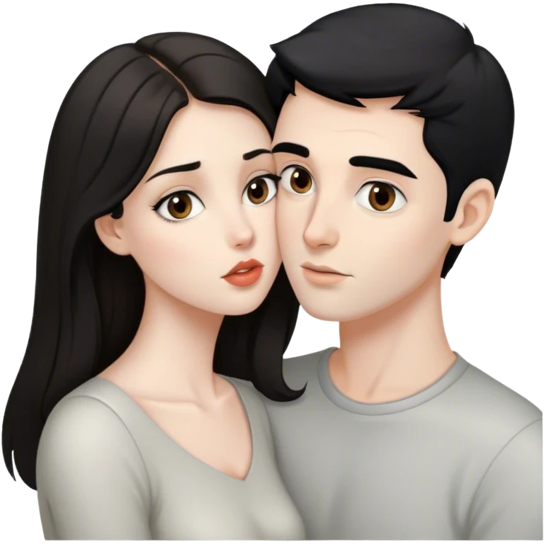 beautiful pale brunette girl with brown eyes kisses pale man black hair grey eyes emoji