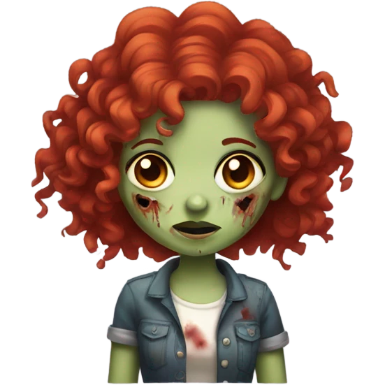 Zombie girl , red curly hair with hands emoji