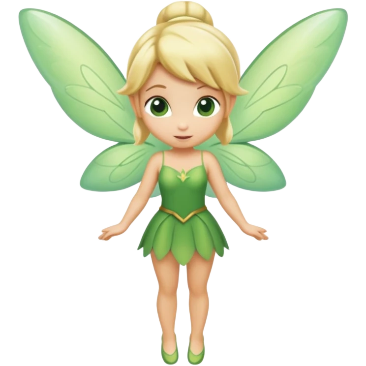 minimal Tinkerbell fairy with green dress and blonde hair, tiny wings, extremely simple emoji