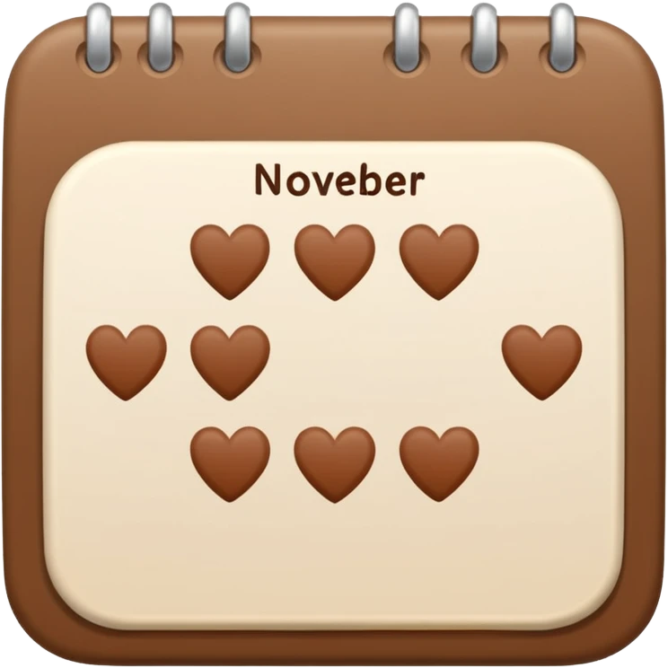 .make a November  1-30 2025 mini calendar with right brown hearts with cream colored dates wi rounded cornersI 
 emoji