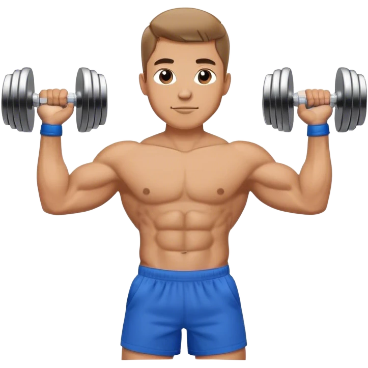 man with blue shorts doing side-lateral raise (T pose) with light dumbbells emoji