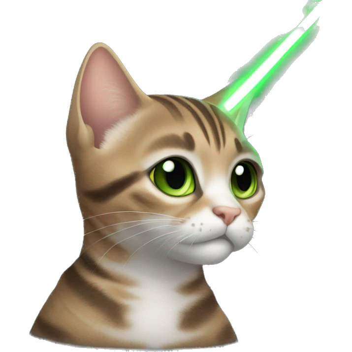 Tabby cat dark grey brown green eyes with light saber emoji