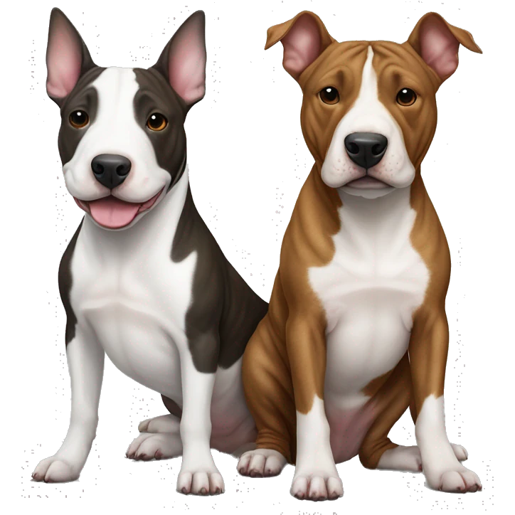 female brindle bull terrier and male white bull terrier next to each other emoji