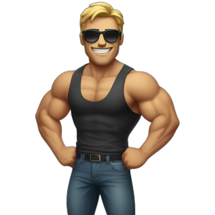 a man flexing muscle and smiling and sunglasses emoji