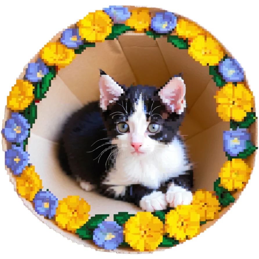 Kitten lying in the flower cone emoji