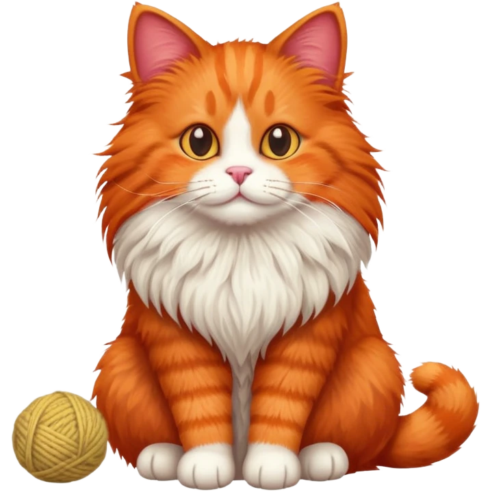 red cat full body sitting with a wool ball emoji
