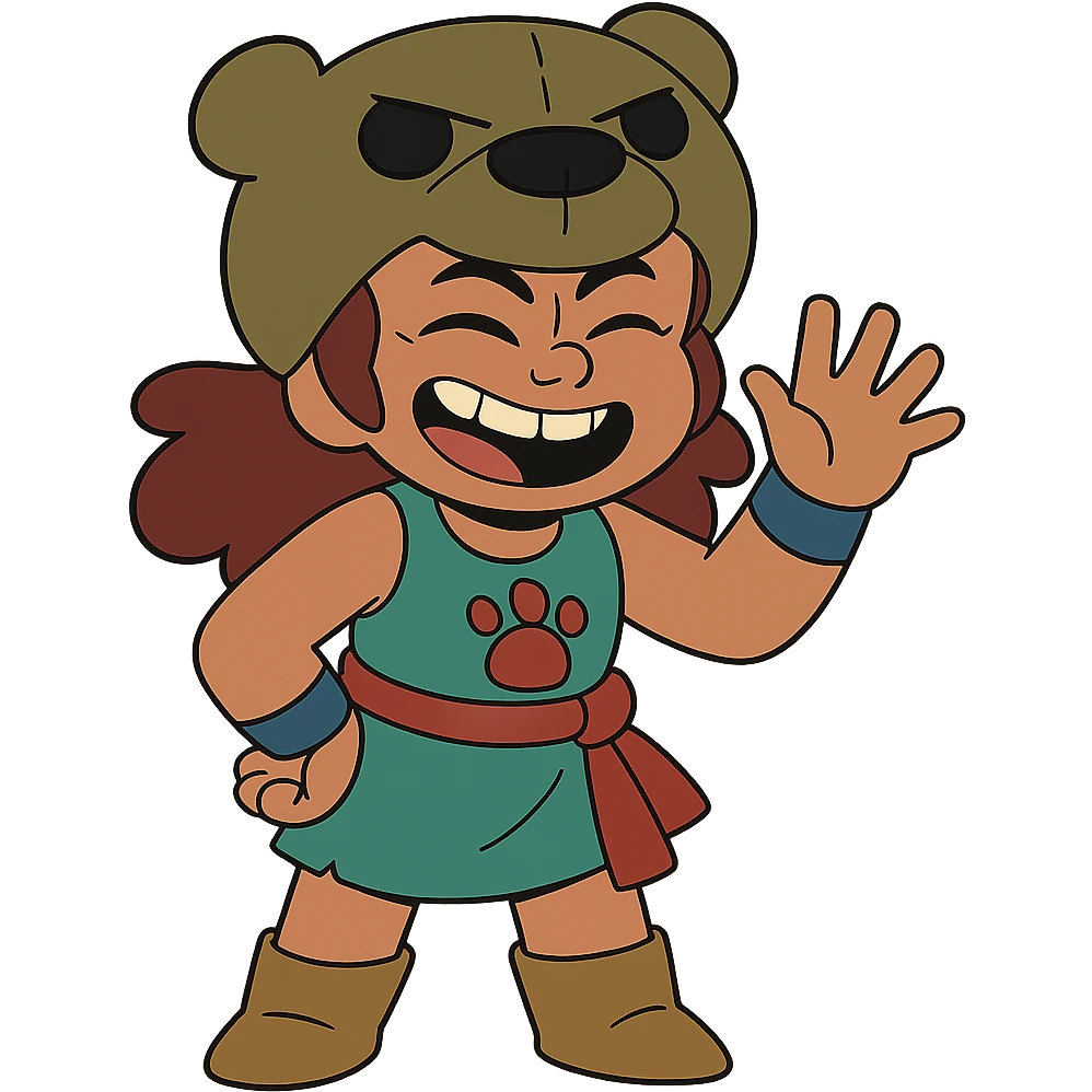 Nita from Brawl Stars, smiling, waving, playful emoji