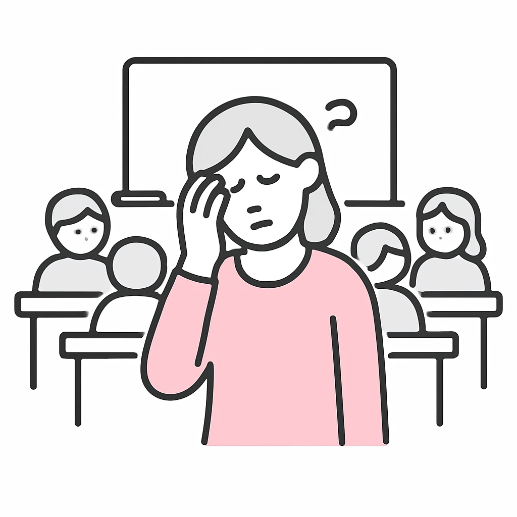 exhausted teacher in a bustling classroom emoji