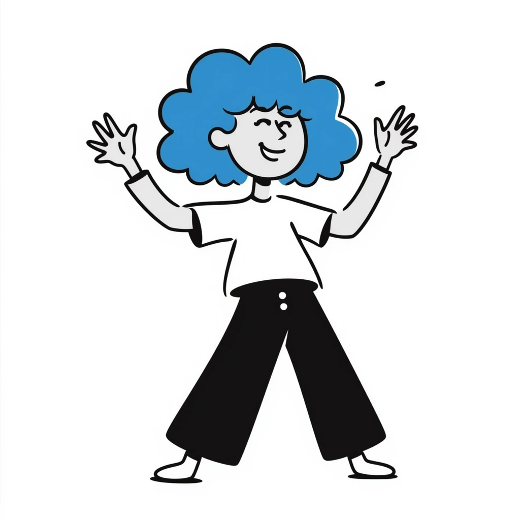 Karol G hand drawn doodle style with blue hair and playful pose emoji