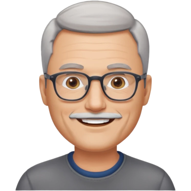 54 year old man, short shaved grey hair, full short shaved beard stuble, glasses emoji