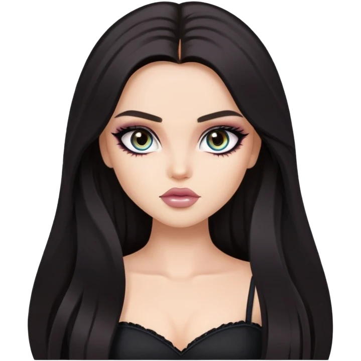 dark long hair, pretty eyes, pretty makeup, pretty bratz baddie emoji