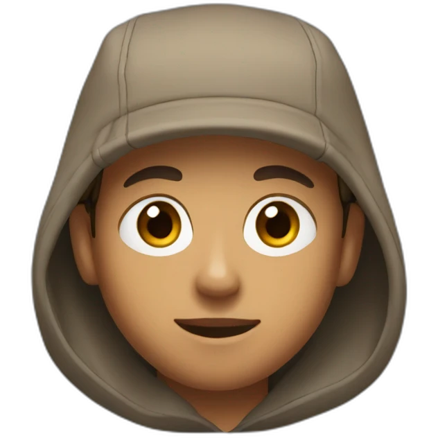 light brown boy with hair until his ears wearing a black nike cap and nike hoodie and medium eye opening emoji