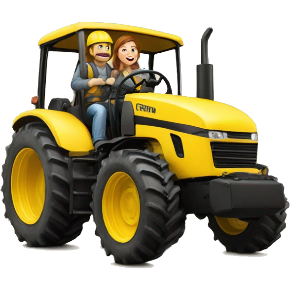 group of 4 people driving giant tractor yellow emoji