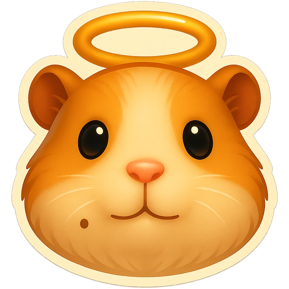 Create an emoji in a simplified and expressive style based on the guinea pig god's face. Keep the face details including the halo and the mole on the left cheek. Use a transparent background. emoji