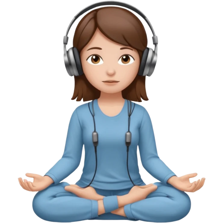 White girl, brown hair meditating with headphones on emoji