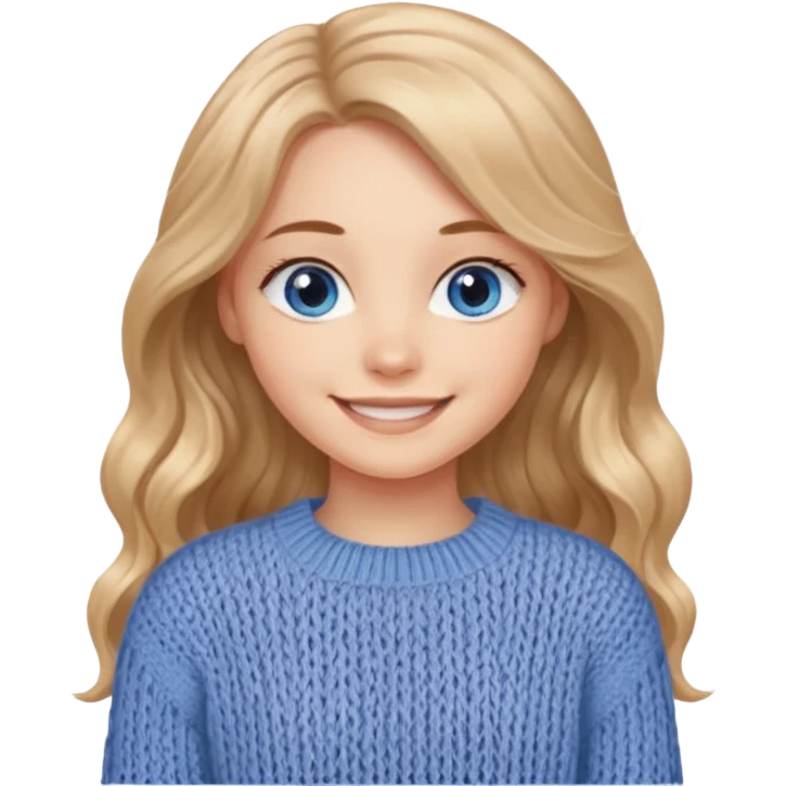 ЗГЕНЕРУЙ ДІВЧИНУ З СВІТЛИМ, ПШЕНИЧНИМ, ТРОХИ ХВИЛЯСТИМ ВОЛОССЯМ, ОДЯГНЕНУ У В'ЯЗАНИЙ ТІЛЕСНИЙ СВЕТР. В НЕЇ ГОЛУБІ ОЧІ ТА ДОВГЕ ВОЛОССЯ, ВОНА УСМІХНЕНА emoji