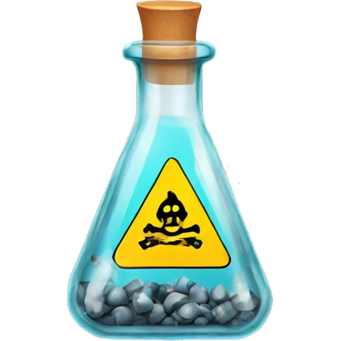 Clear glass vial with a hazardous sign label emoji