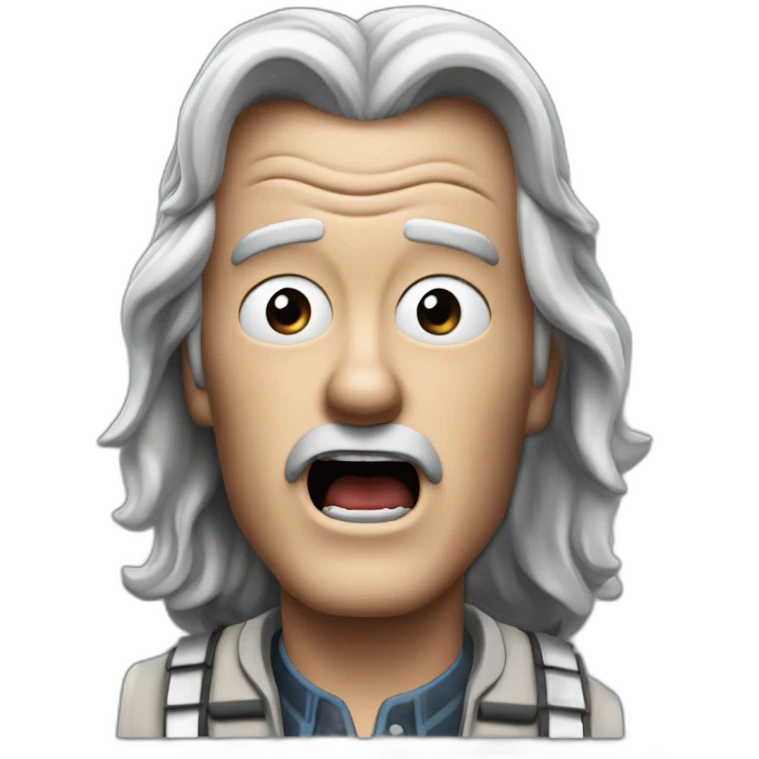 Emmet Brown from back to the future looking shocked and his mouth wide open. No eye-ware. Long hair emoji