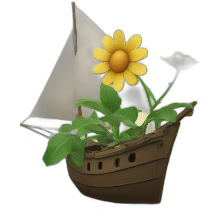 a flower sails on a ship and looks at the water emoji