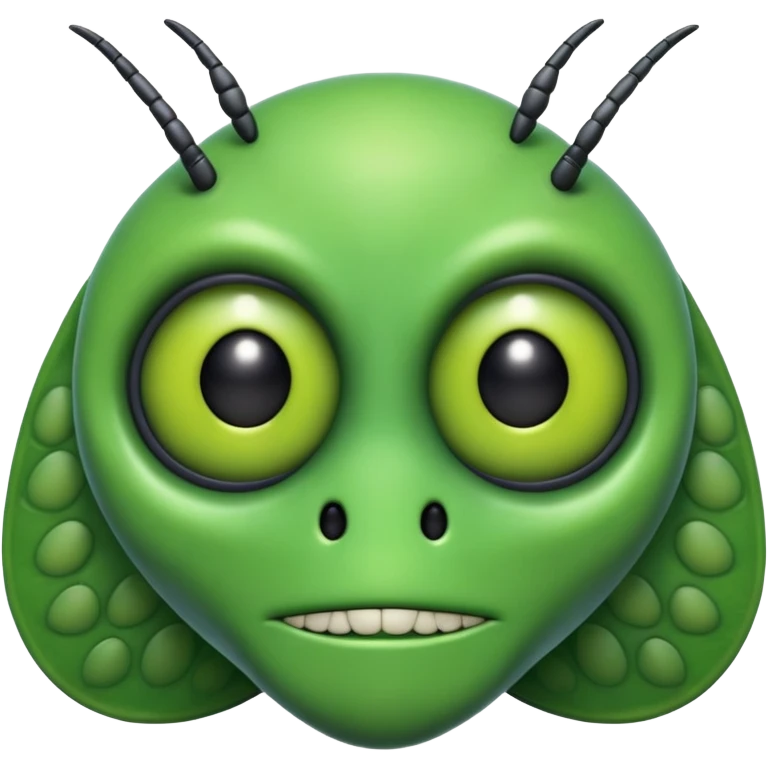 A front-facing alien emoji with insect features, such as large compound eyes, antennae, and mandibles. The face is symmetrical, looking directly at the viewer. emoji