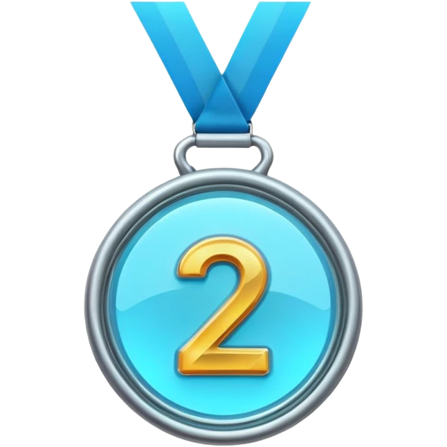 medal number 2 , minimalistic silver transparent glass 3d neon glowing emoji