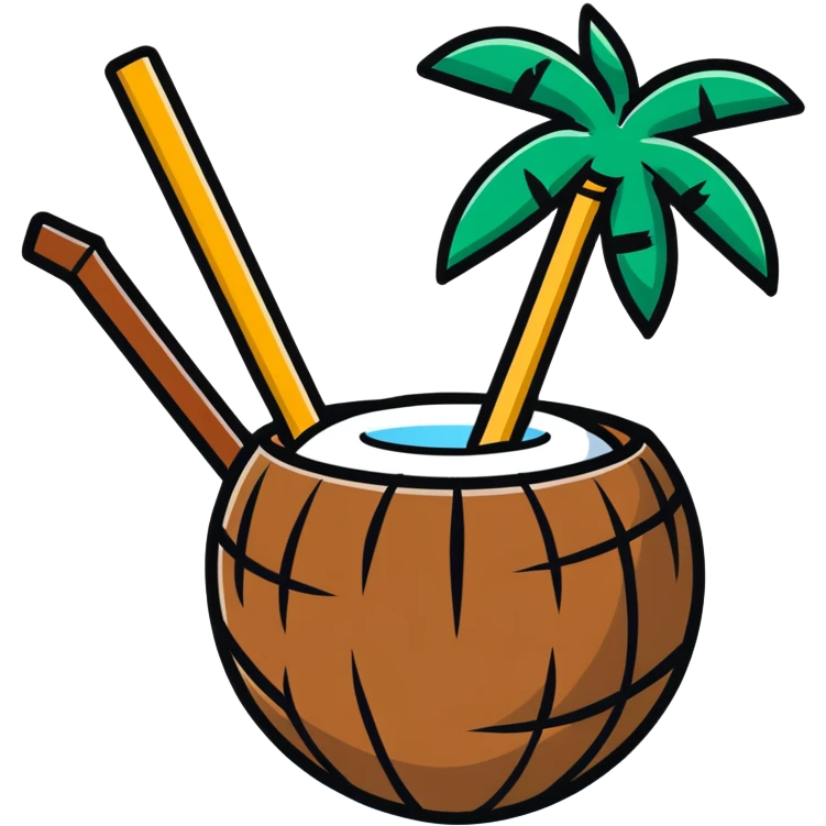 coconut with straw and palm leaves emoji