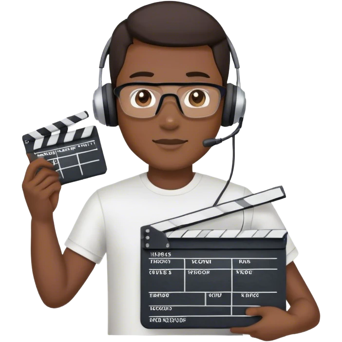 asian male movie director wear headset, tsirts who holds a movie slate emoji