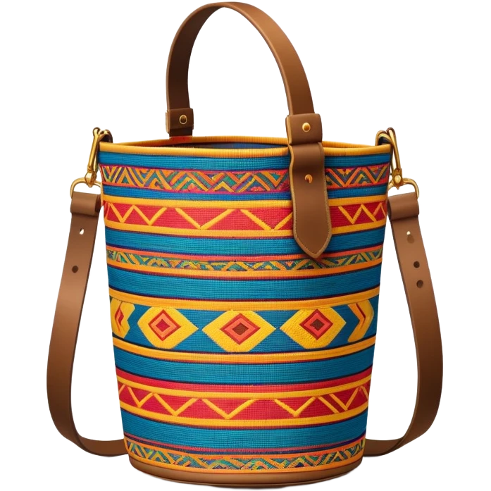 cinematic-realistic-image-of-a-traditional-colombian-mochila bucket bag,-rendered-with-detailed-woven-textures-and-vibrant-patterns bucket bag - with fabric strap emoji