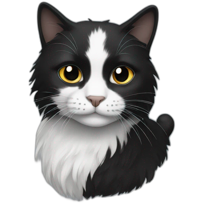 black and white cat with long hair emoji
