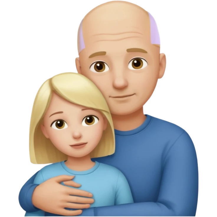 Blonde girl child hugging bald adult father emoji