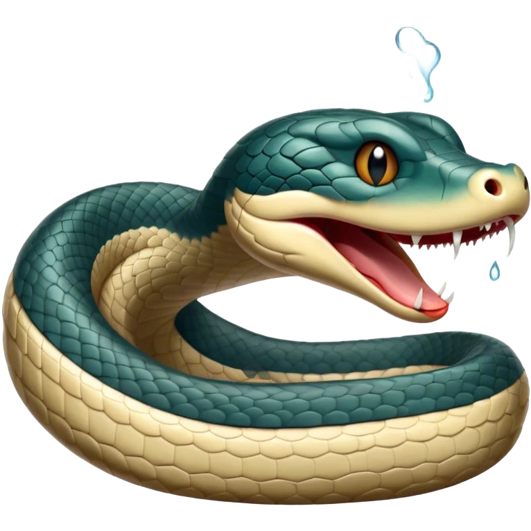 Cinematic Cute Yawning Chinese Water Snake Portrait Emoji, Head tilted slightly with a dramatic, wide-open yawn, showcasing a soft, glossy scaled body with gently drooping edges and half-closed, drowsy eyes, Simplified yet irresistibly adorable features, highly detailed, glowing with a soft, cozy aquatic glow, high shine, relaxed yet expressive, stylized with a dash of waterborn charm, soft glowing outline, capturing the essence of a sleepy yet affectionate water snake that seems ready to stretch out and rest in its watery domain! emoji