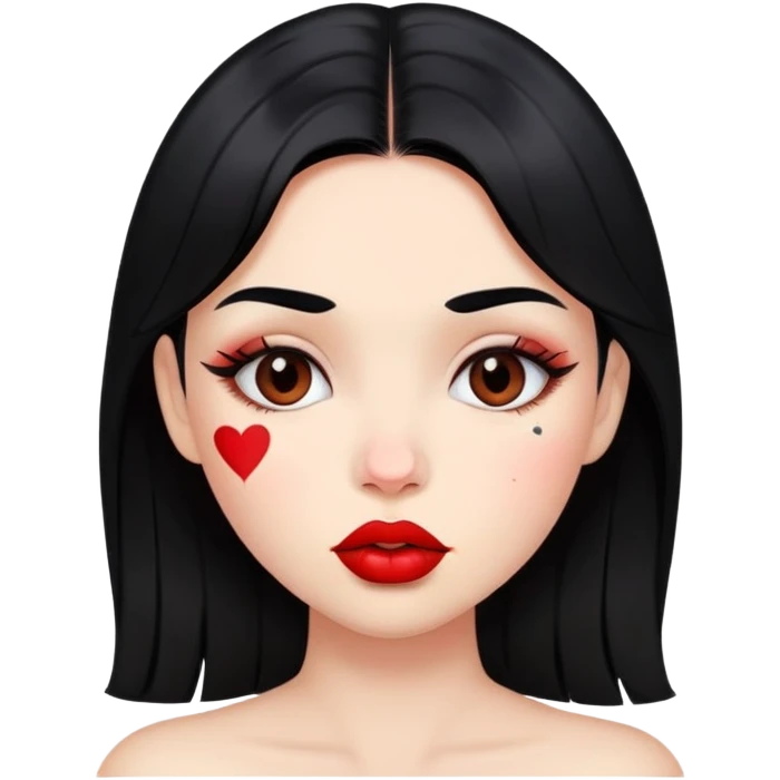 Girl with black hair who has lipstick kiss marks on her cheeks emoji
