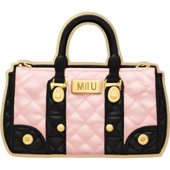 “Create a sticker of a black quilted Miu Miu bag with gold lettering, placed on soft pink tissue paper.” emoji