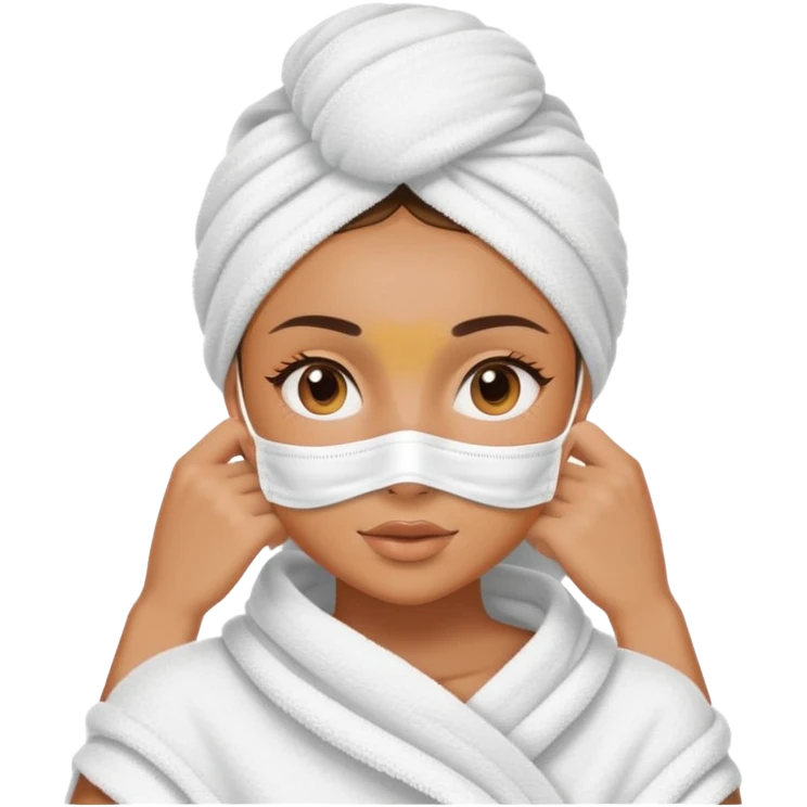 aesthetic tanned girl with just her face and a face mask and a towel on her head emoji