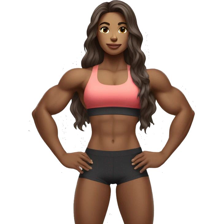 muscular gym girl withe skin, long wavy hair emoji