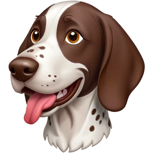 Cinematic Comical German Pointer Portrait Emoji, Head tilted dramatically with an exaggeratedly amused expression, featuring a striking liver and white coat with bold markings, wide, expressive brown eyes filled with playful disbelief, Simplified yet hilariously expressive features, highly detailed, glowing with a slightly sassy glow, high shine, dramatic yet playful, stylized with an air of cheeky charm, bright and endearing, soft glowing outline, capturing the essence of a spirited and over-the-top companion, so meme-worthy it feels like it could side-eye its way into internet fame instantly! emoji