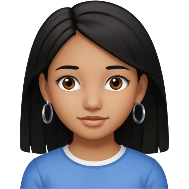 a young girl, with fair brown skin has medium length straight black hair and with hoops earrings. emoji
