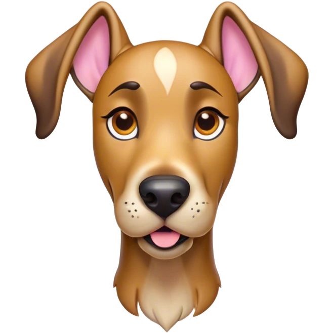 Cinematic Comical Fawn Great Dane Portrait Emoji, Head tilted dramatically with an exaggeratedly amused expression, featuring a sleek fawn Fur, wide, expressive amber eyes filled with playful disbelief, Simplified yet hilariously expressive features, highly detailed, glowing with a slightly sassy glow, high shine, dramatic yet playful, stylized with an air of cheeky mischief, bright and endearing, soft glowing outline, capturing the essence of a spirited and over-the-top guardian, so meme-worthy it feels like it could side-eye its way into internet fame instantly! emoji
