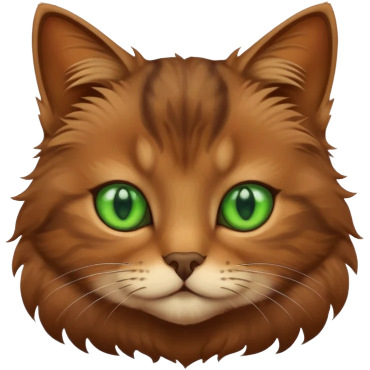 eine braune flauschige niedliche katze mit grünen augen die augen sollen nicht leuchten sondern matt sein und mit verschiedenen brauntönene das fell emoji