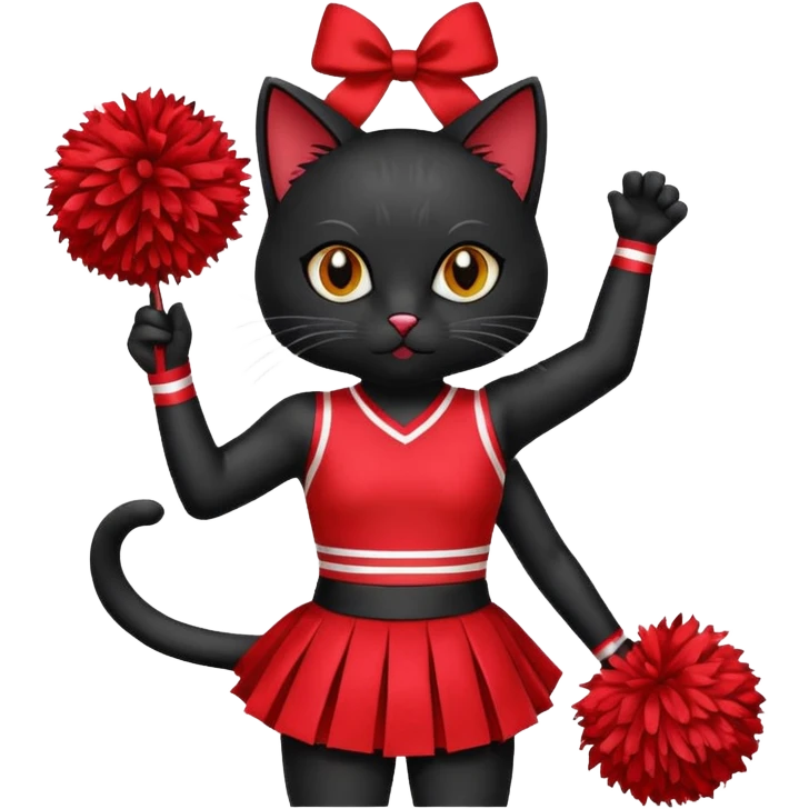 cheerleading black cat with pom pom emoji