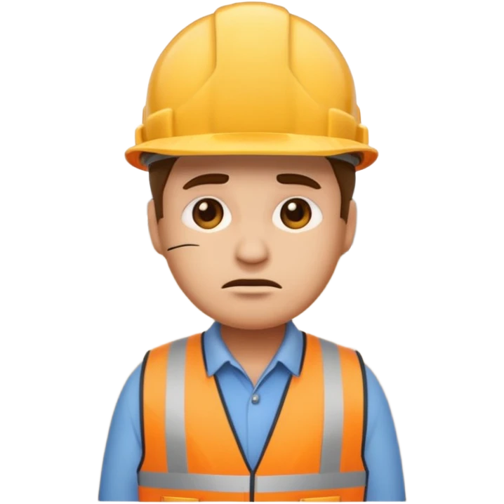 Unhappy emoji wearing construction hat, paving a road emoji